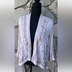 Sundance Embroidered Kimono PXXS PXS Blush Pink Open Front Shark Bite Hem EC